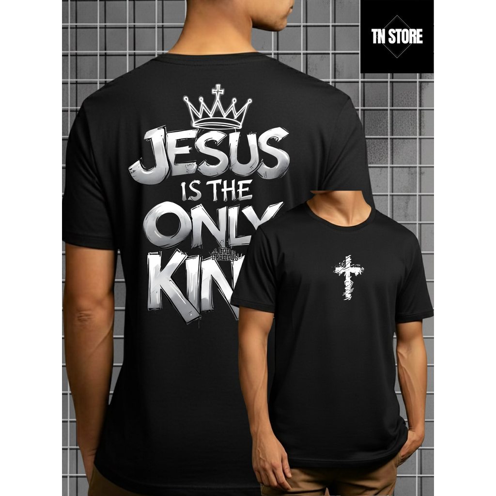 Camiseta Jesus Is The Only King Religioso Deus Cruz Camisa Blusa Unissex Masculino Feminino 100% Algodão Preto Plus Size