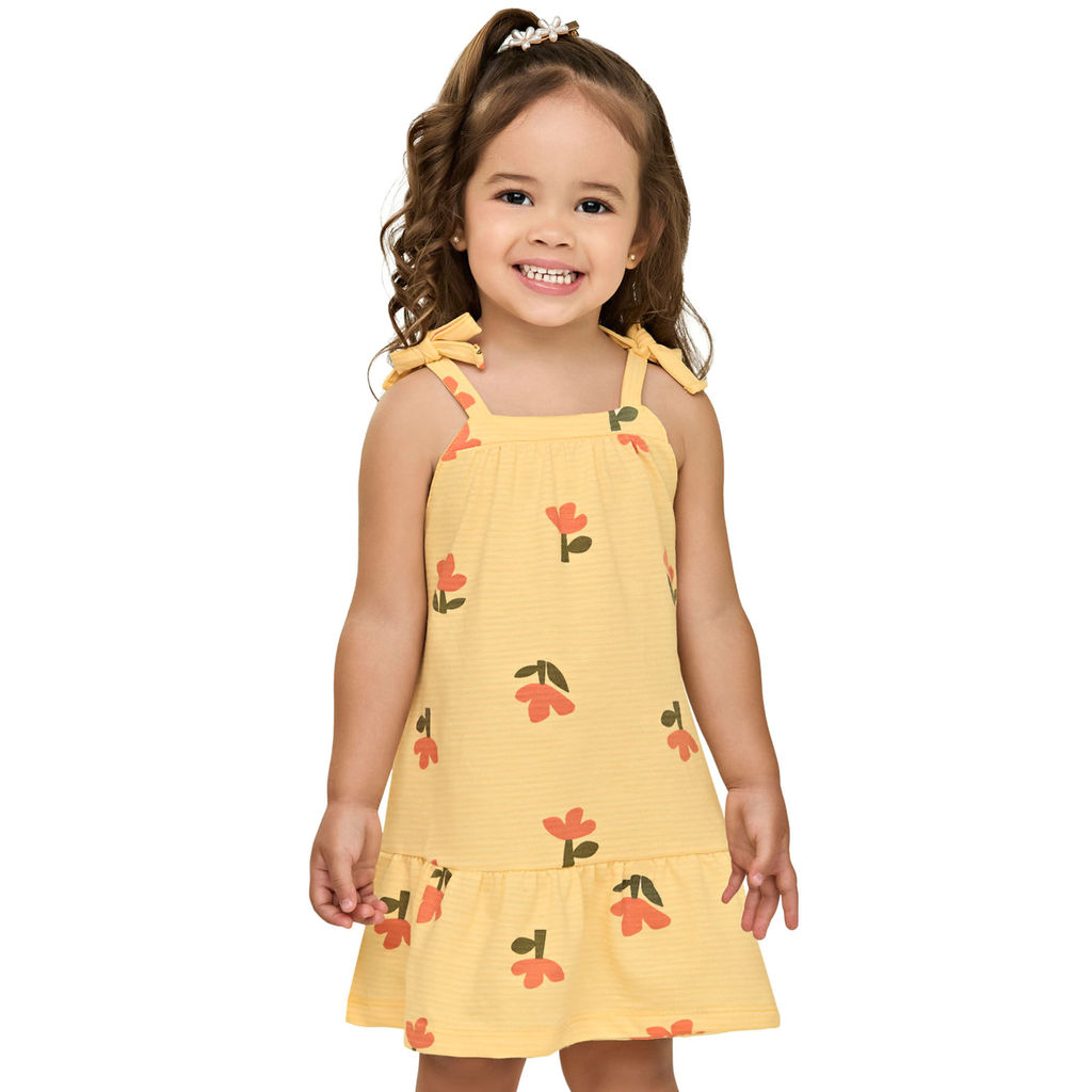 Vestido Infantil Menina Floral Flamê Elian Amarelo