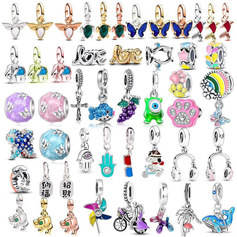 Berloques De Prata 925 Charme Koi Golfinho Pulseira Acessórios Estrela Do Mar Borboleta Colar DIY Jóias Criativa