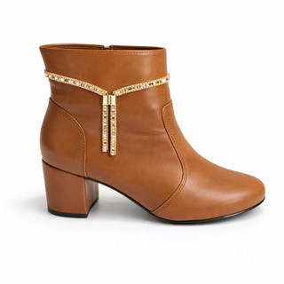 Bota Feminina Cano Curto Salto Bloco 5 cm Confortável 2 em 1 com Acessório Removível Strass Elegante