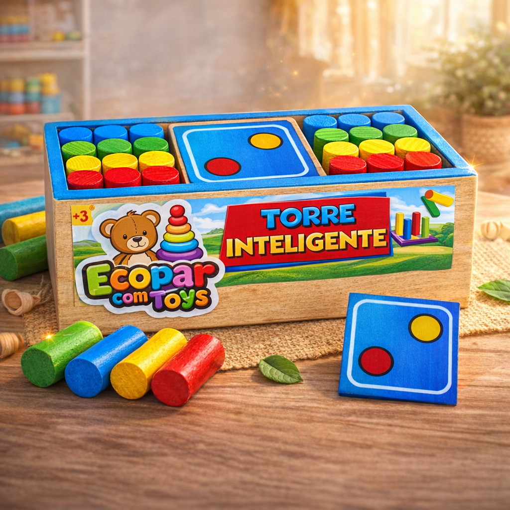Torre de Empilhar Infantil em Madeira Brinquedo Educativo