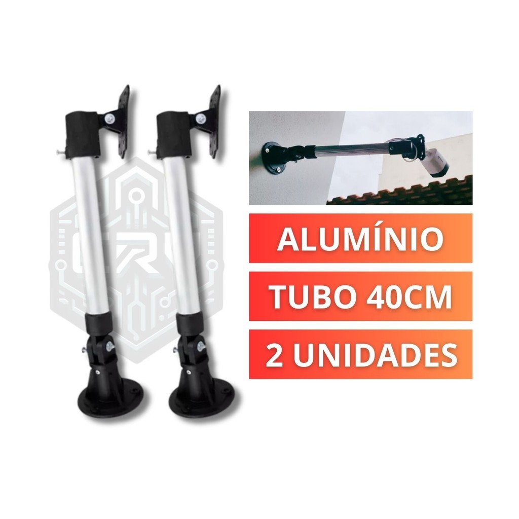 KIT 2 Unidades de Extensores Prolongador de Câmera CFTV Feito de Alumínio Tubo 40cm Fácil Instalação.