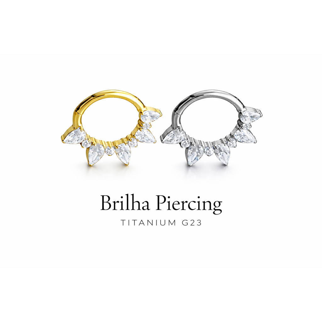 【Brilha】Piercing Argola Zircônia Gota Navete Titânio G23 Feminino Elegante Luxo Brilho Fino Antialérgico