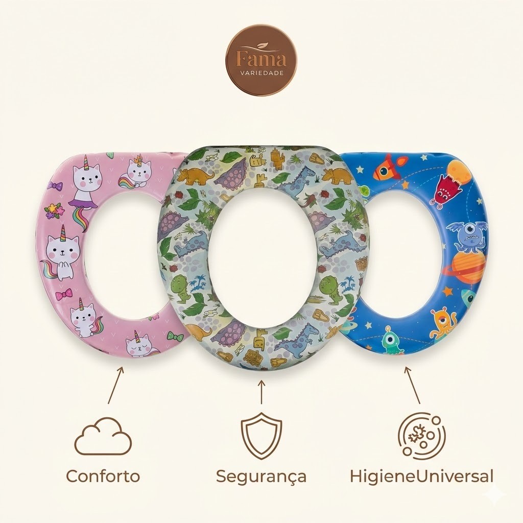 Adaptador de Vaso Infantil Fama: Higiênico, Seguro e Almofadado