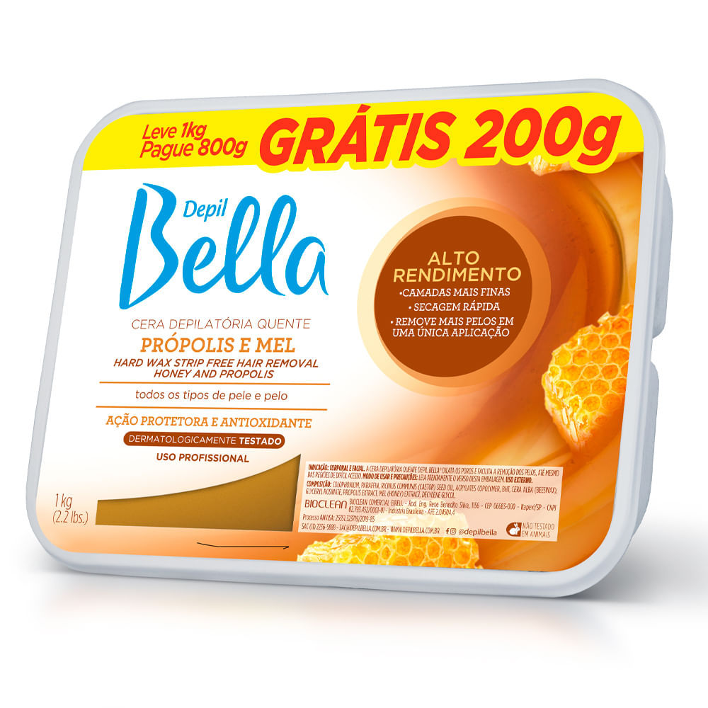Cera Depilatória Depil Bella Própolis Leve 1000g Pague 800g em Oferta na Shopee