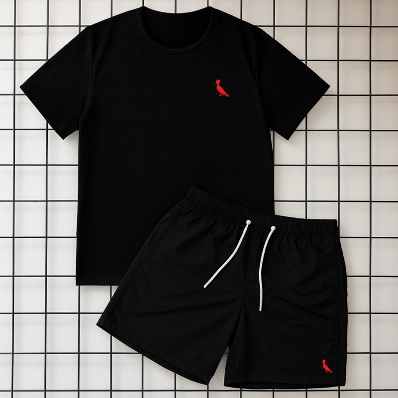 Kit Camisa Algodão e Short Tactel Masculino Camiseta Básica 100% Algodão Treino Academia