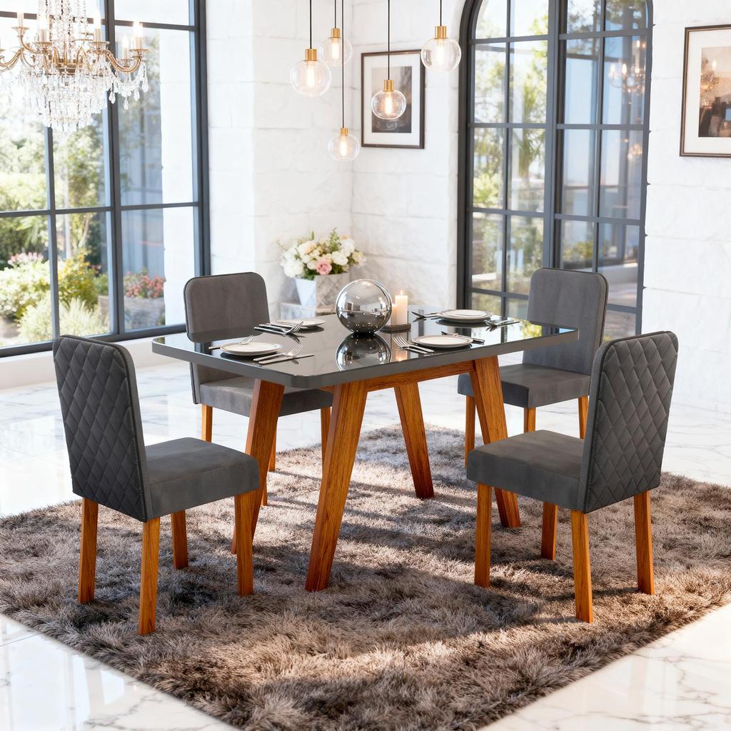 Sala de Jantar 130x90 Mavie Vidro Grafite 4 Cad. Bom Pastor