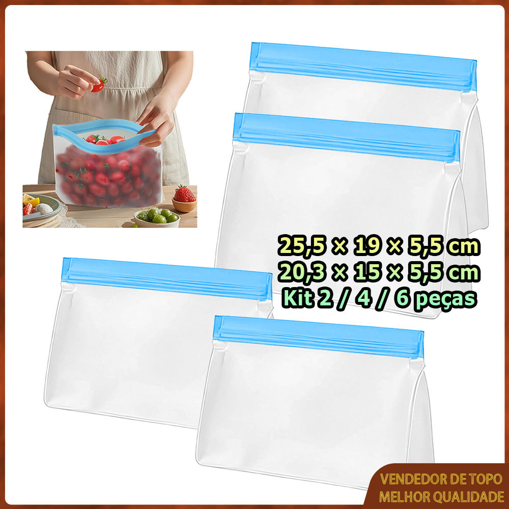 Kit 2/4/6 Saco para congelador saco de armazenamento reutilizável com fundo saco para organização da cozinha