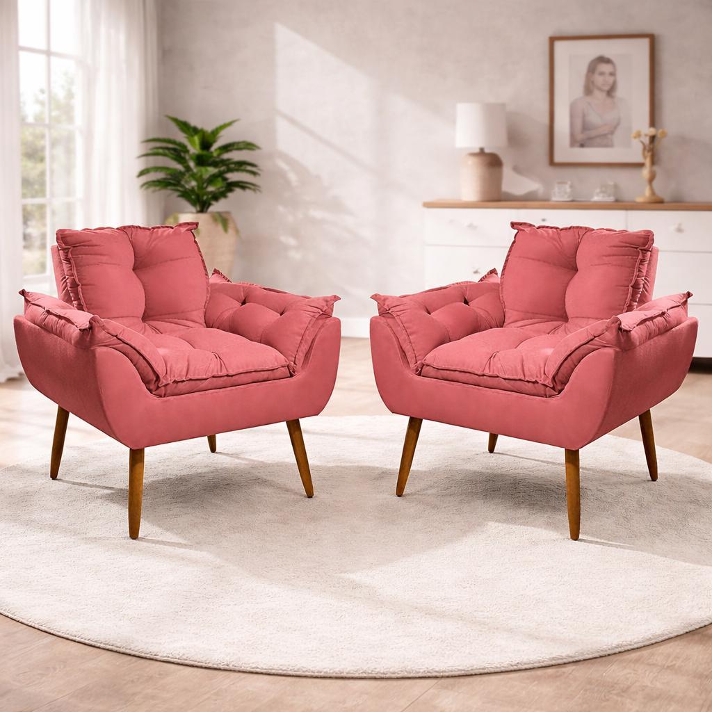 Kit 02 Poltronas Decorativas Opala Pés Palito - Sala