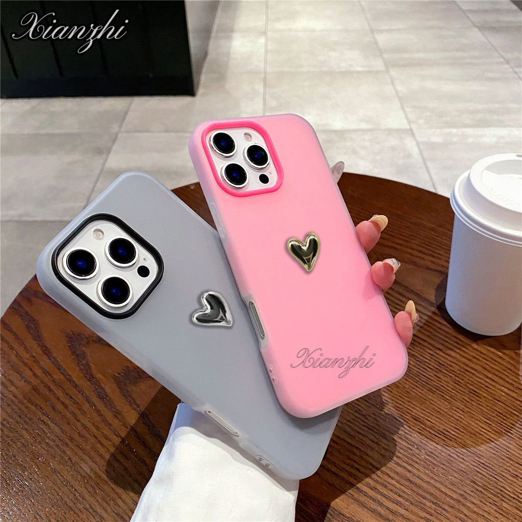 Capa 2 Em 1 Para Samsung A17 A07 A26 A16 A06 A05S A05 A35 A54 A15 A14 A13 A52 A04S A03S A04E A03 Prata 3D Coração Geléia
