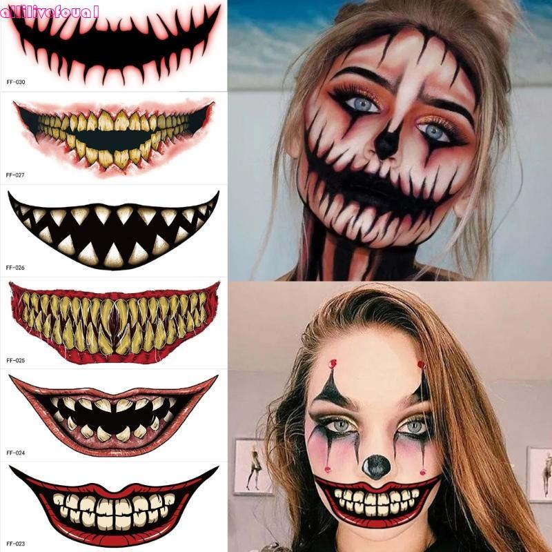 allilivefoua1 Conjunto Adesivos Tatuados Temporários Halloween Bocas Grandes E Tatuagem Temporária