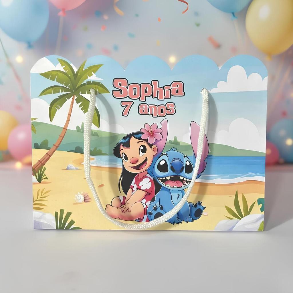 Kit Sacola Sacolinha Papelaria Personalizada Stitch Angel Lilo Sacolinha de Lembrancinha Caixinha para Festa