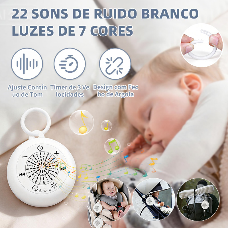 👶🏻⭕ Máquina de Ruído Branco Portátil 22 Músicas Relaxantes 🎵 7 Cores de Luz Ajuste Contínuo ⭕ Alça de Transporte