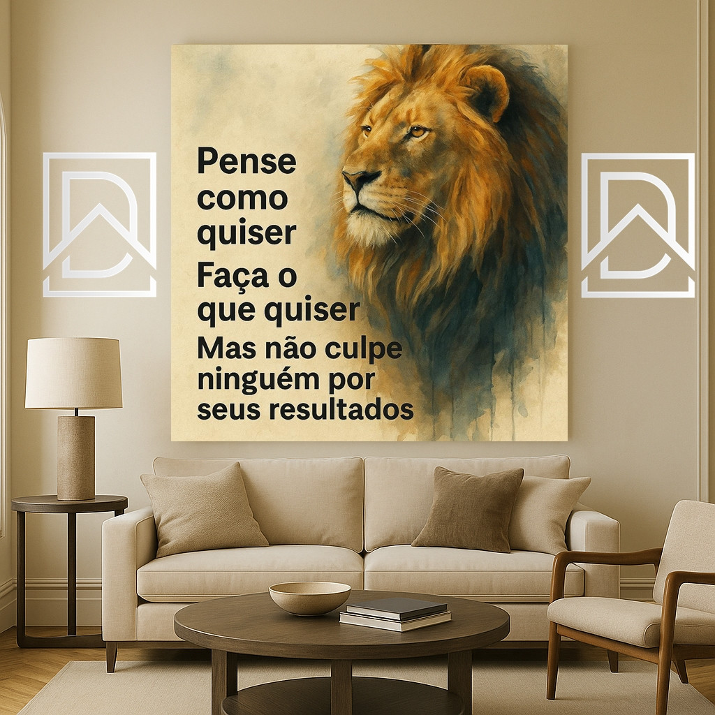 Quadro Decorativo Leão Frase Motivacional Pense Como Quiser Faça o Que Quiser Arte Moderna Sala Quarto Escritório Parede