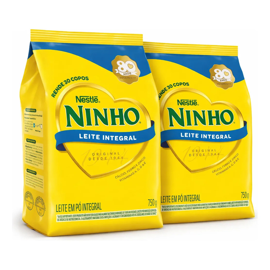 Kit C/ 2 Leite Em Pó Ninho Integral Sachê 750g