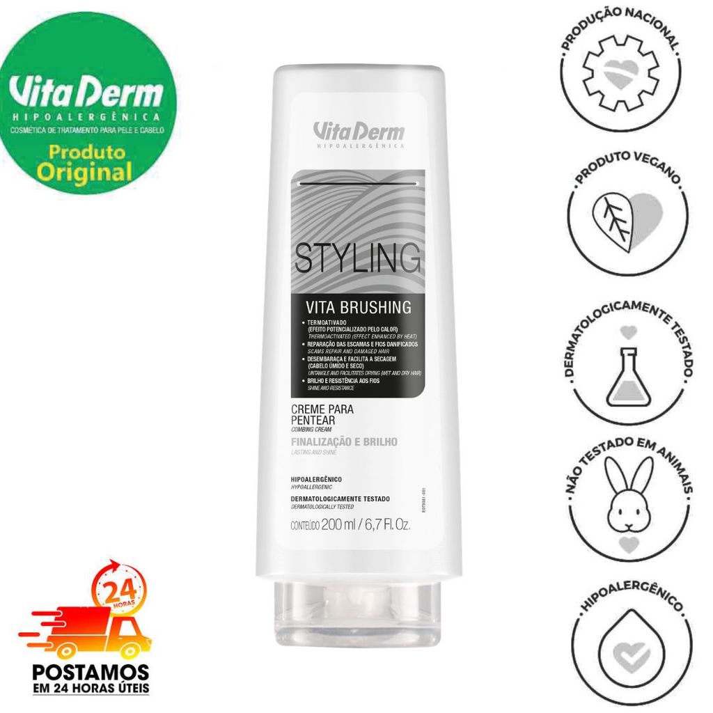 CREME DE PENTEAR VITA BRUSHING STYLING 200GR - VITA DERM — imagem 2 de 2