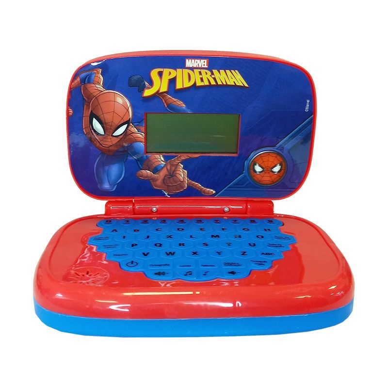 Laptop Infantil Candide Marvel Spiderman Bilingue Azul Tela Incorporada Minigame Portátil Pilhas Inclusas