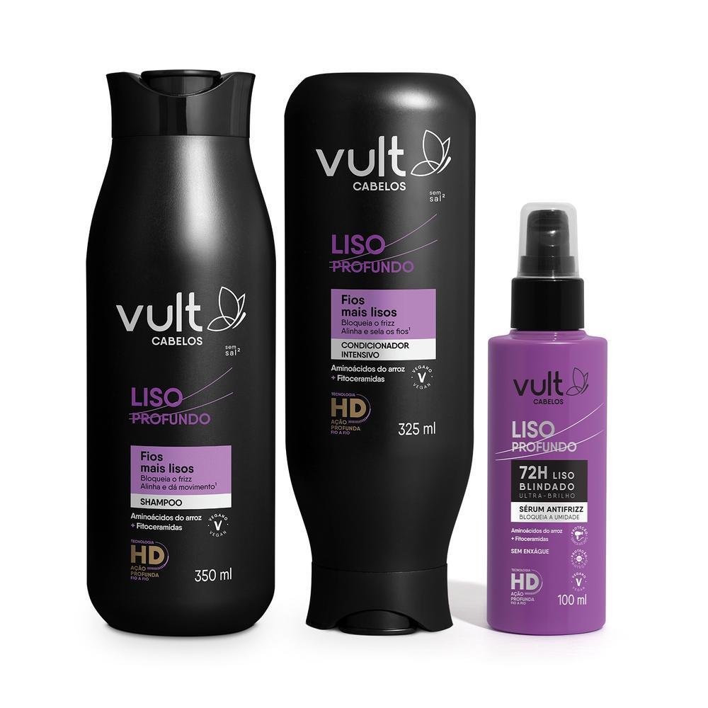 Combo Vult Cabelos Liso Profundo: Shampoo 350ml + Condicionador 325ml + Spray Blindagem 100ml em Oferta na Shopee