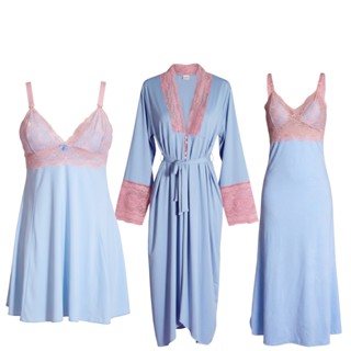 Kit Camisola Amamentação Roupas Pós Parto Gestante Conforto Praticidade  Camisola  Longa e Curta com Robe Longo em Oferta na Shopee