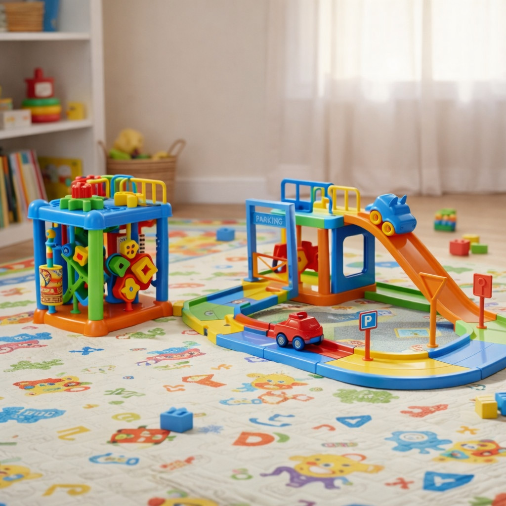 Brinquedo Bloco Interativo Educativo Letras e Peças Interativas e Pista de Carrinhos Rampa de Corrida