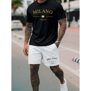 Conjunto Streetwear Milano Italia Camisa 100% Algodão & Short Branco Mauricinho Tactel Masculino