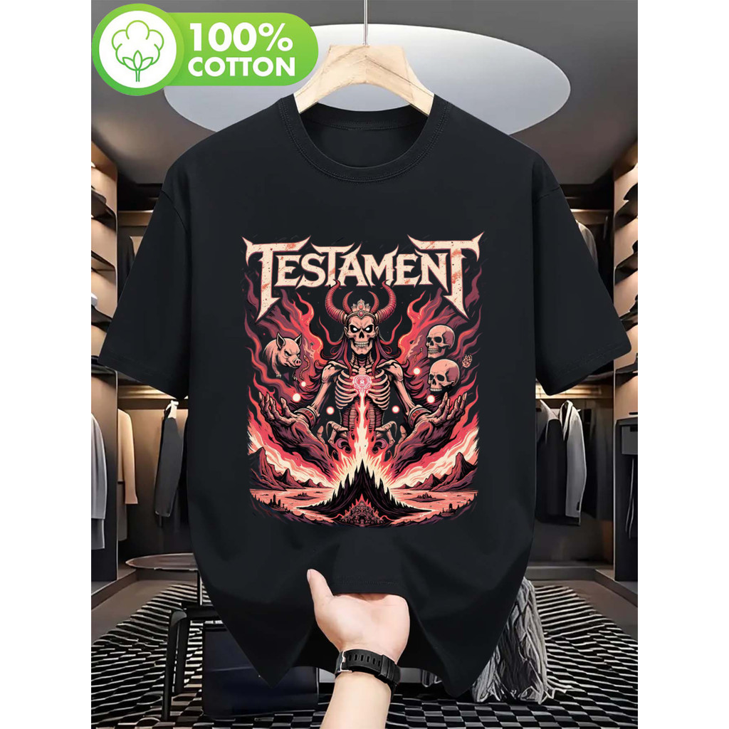 Camiseta Unissex Testament Band Official Skull Flame Heavy Metal Design Confortável Estilosa Casual