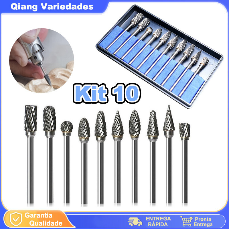 Kit 10 Fresa Lima Rotativa Metal Duro Escarear Madeira Aço Ferro