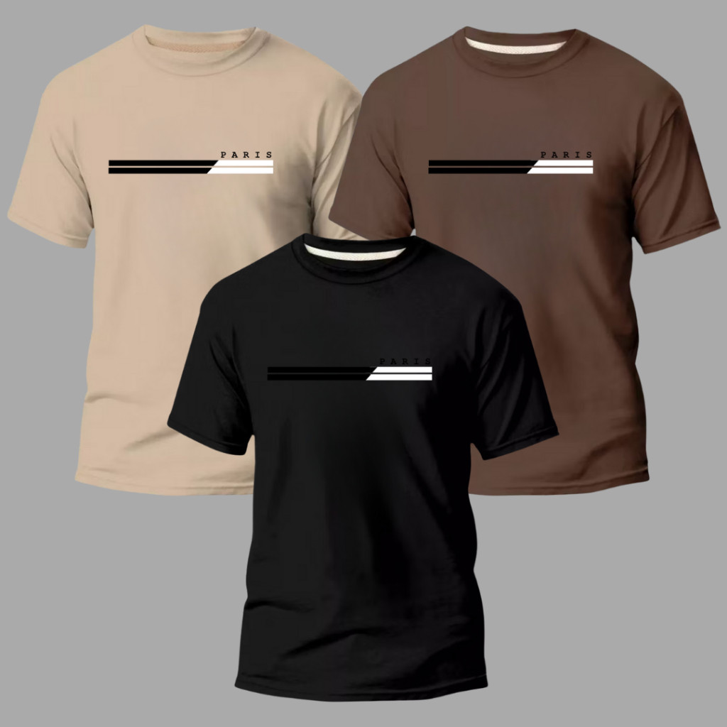 Kit 3 Camisas Masculinas 100% Algodão Premium Conforto Moda Casual Street Paris