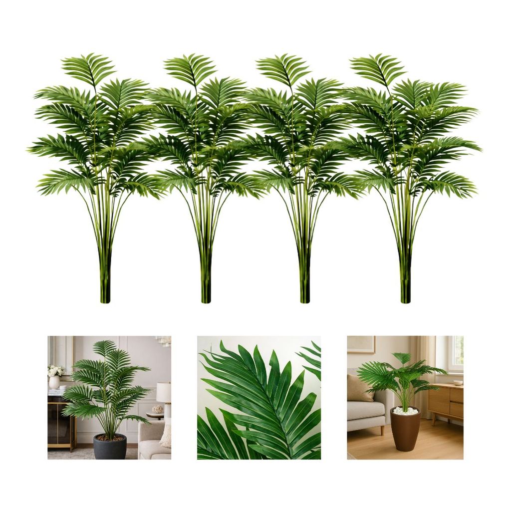 Kit 4 Planta Artificial Palmeira Decoração Casa Sem Vaso