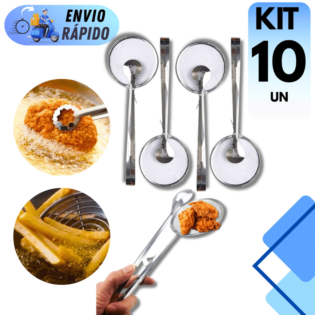 KIT 10 ESCUMADEIRA PESCADOR FRITURA PEGADOR GRANDE COZINHA BAR CHEF