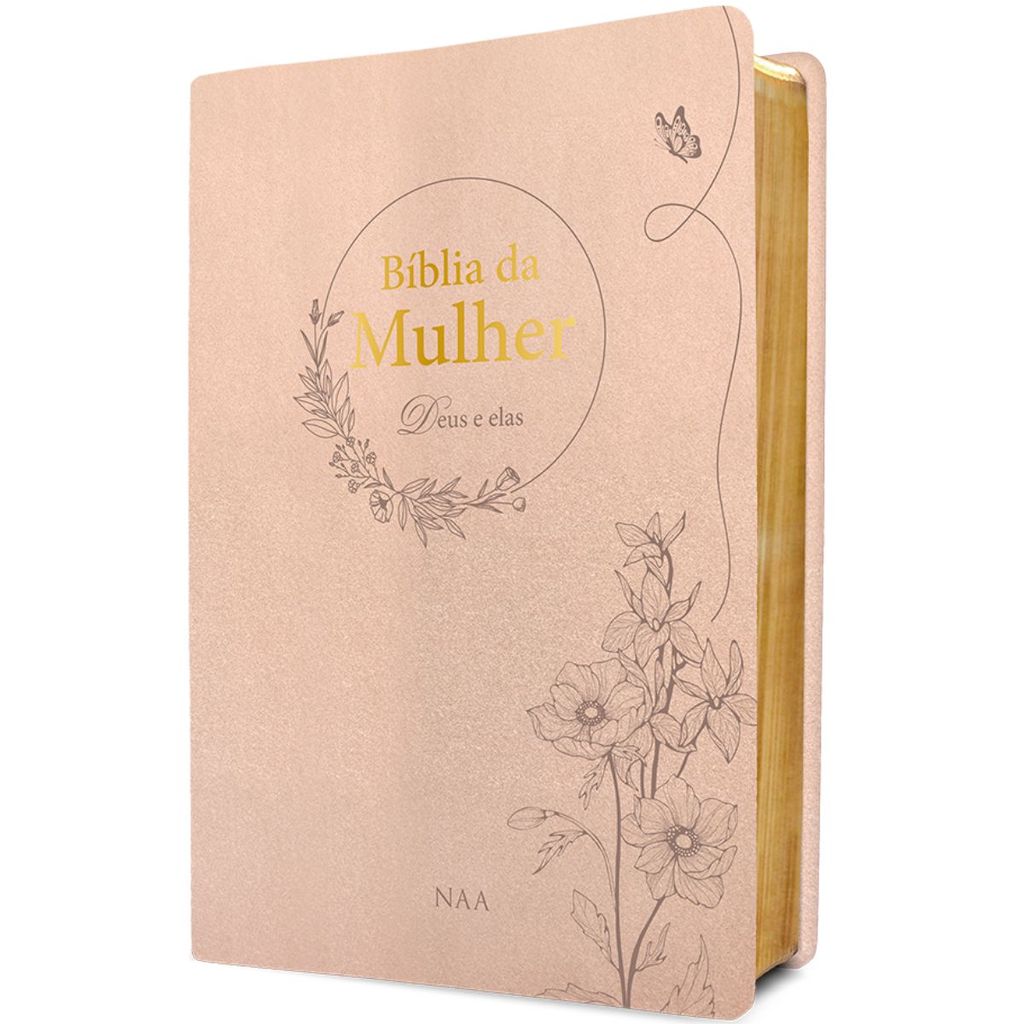Bíblia da Mulher Deus e Elas | Cor Champagne | Caixa Presente | Capa Luxo | NAA | Pão Diário