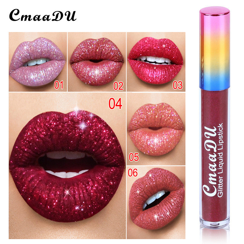 CmaaDu Glitter Lip Gloss Batom Líquido Brilho Labial De Longa Duração Fácil De Colorir Copo Antiaderente À Prova D'água 