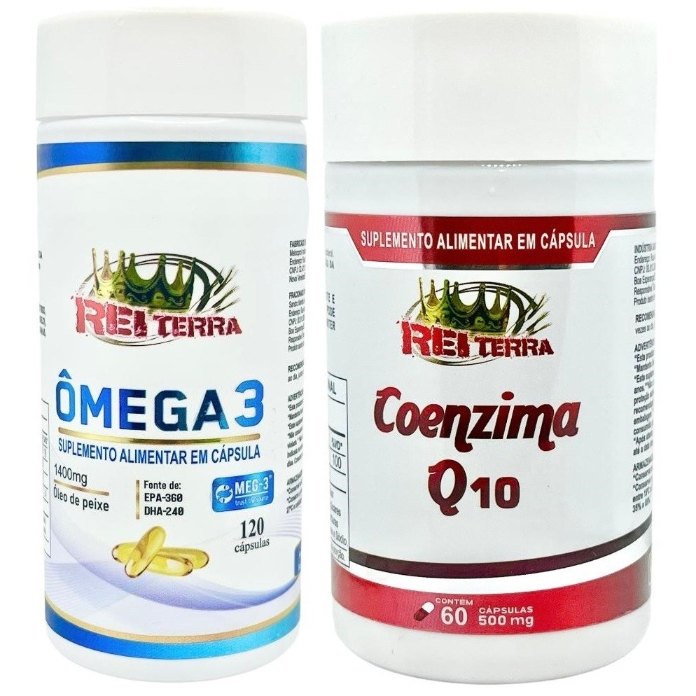 Kit Ómega 3 120 Cápsulas + Coenzima Q10 com Vitamina E 60 Cápsulas - Rei Terra