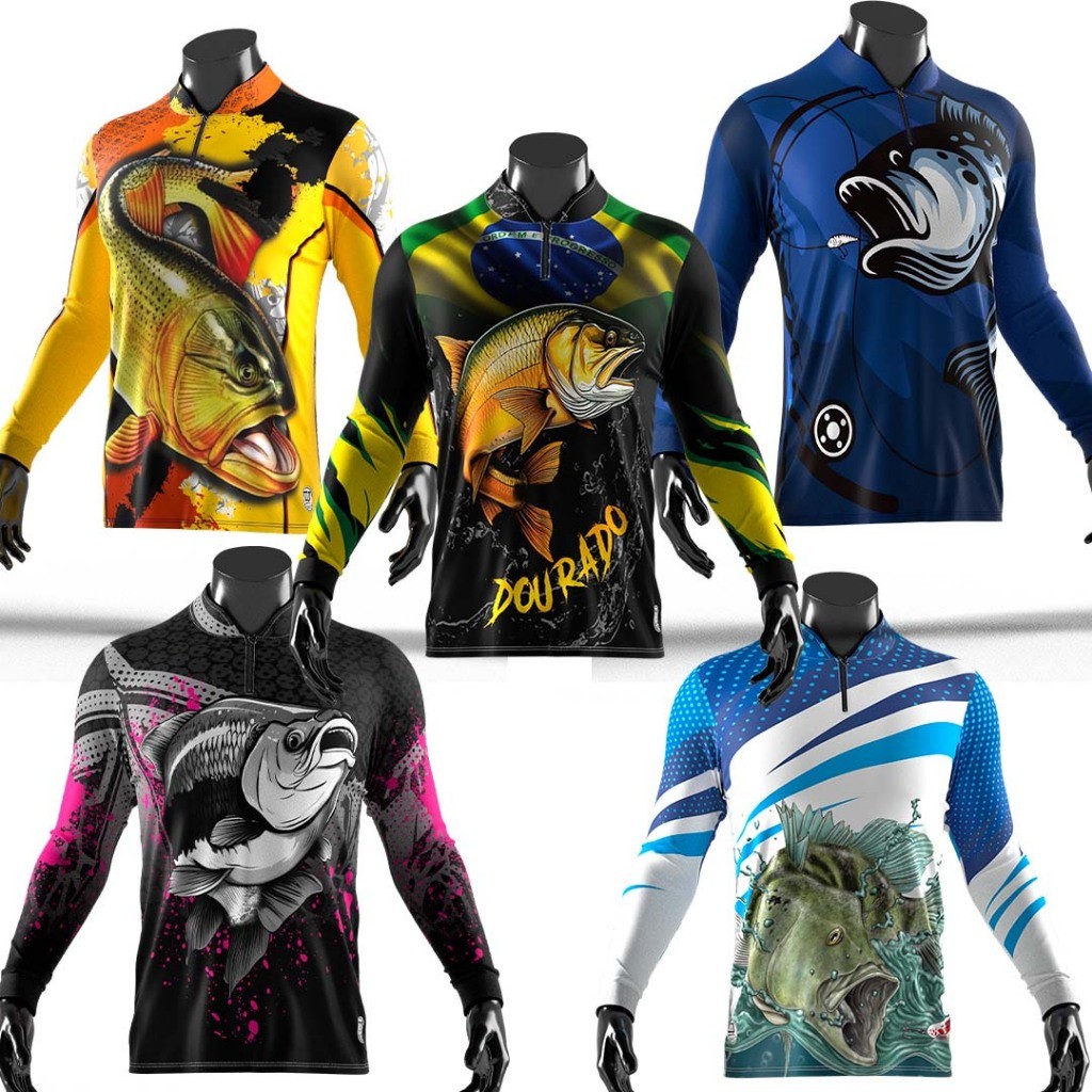 Camisa UV Masculina e Feminina Tucunaré Peixe Pescaria Manga Longa Diversos Modelos Proteção Solar Pesca Esportiva