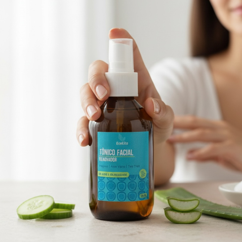 Tônico facial renovador | Pepino, aloe vera e tea tree |  Linha: Xô acne e oleosidade!