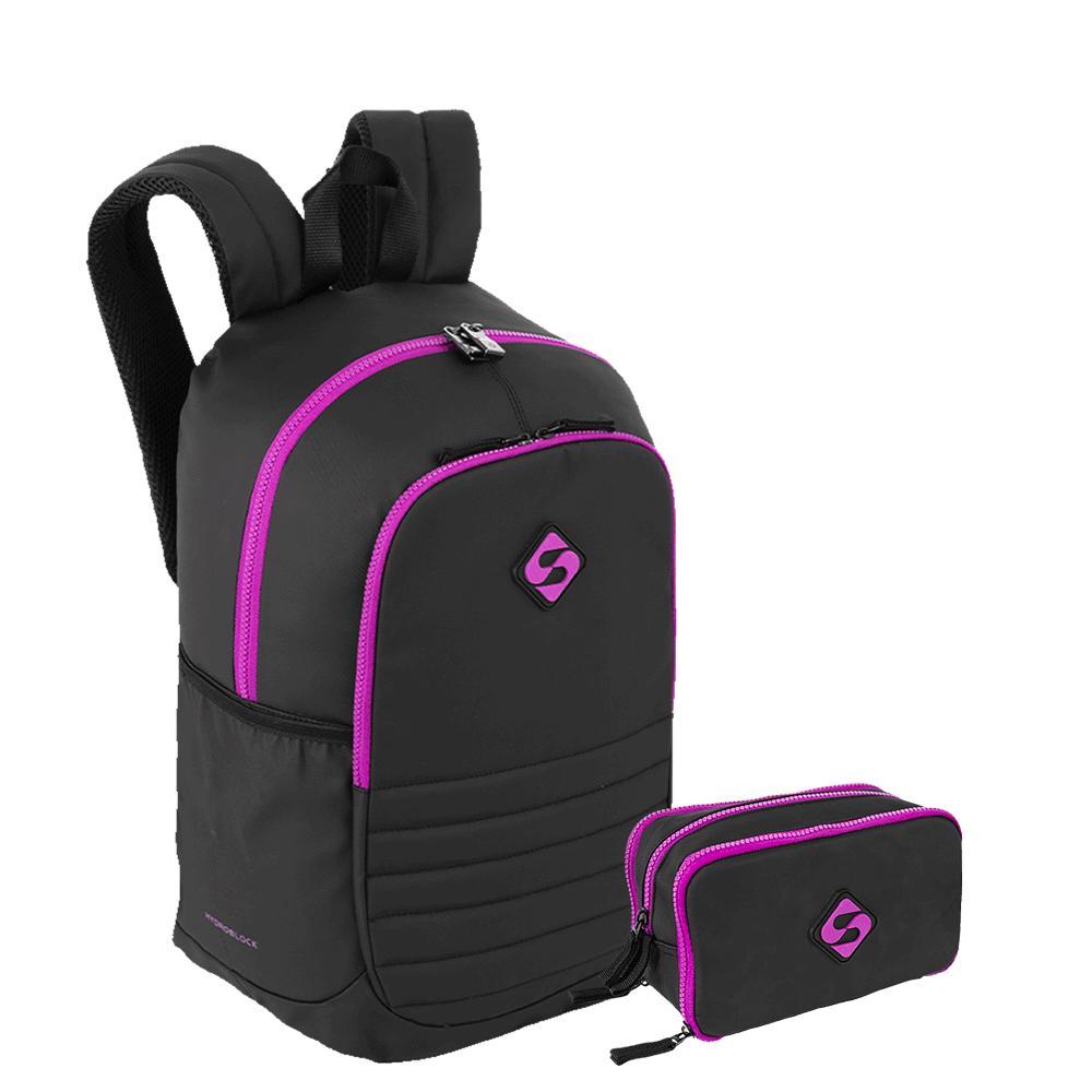 Kit Mochila Magic e Estojo 3 Compartimentos Hydroblock - Preto e Roxo em Oferta na Shopee
