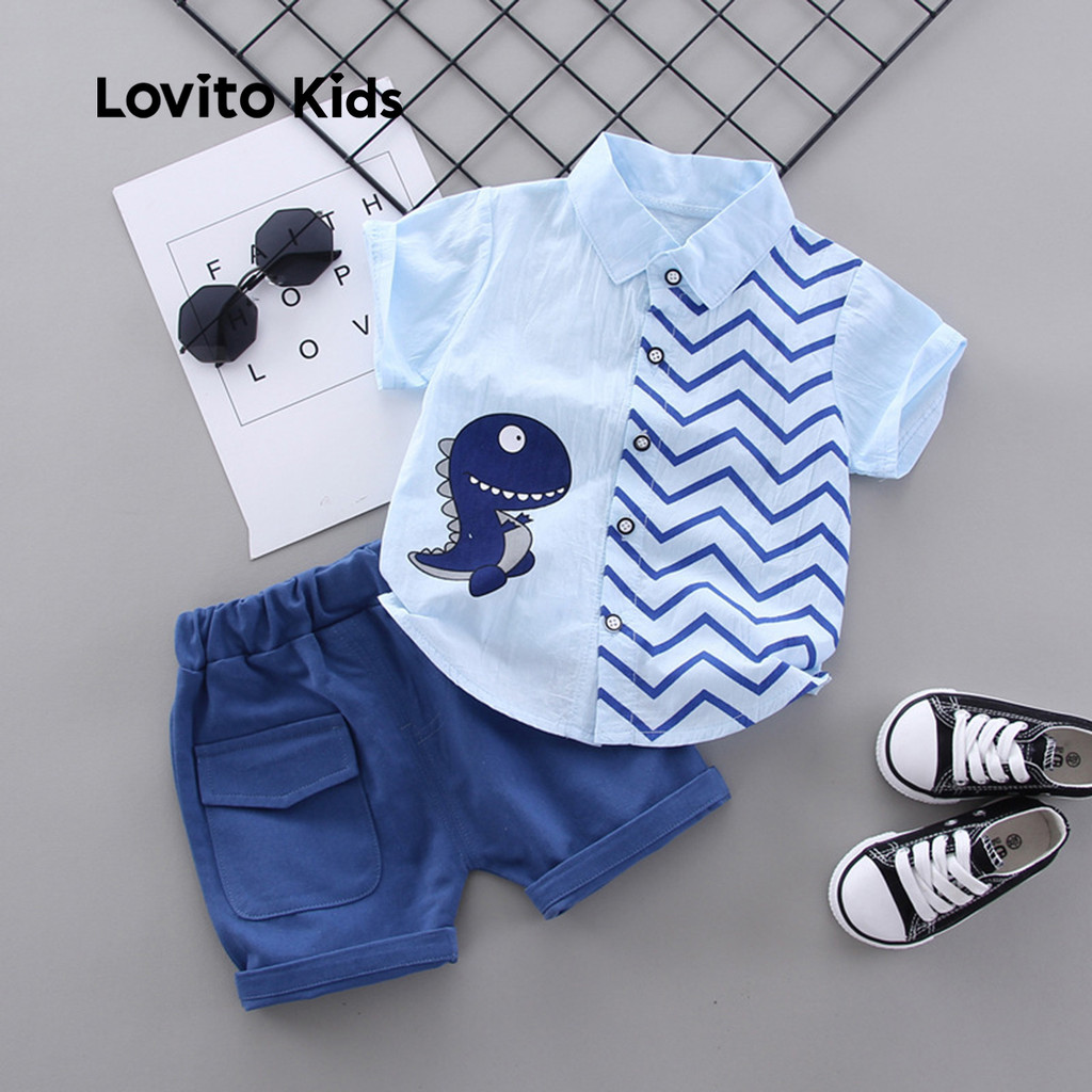 Lovito Kids Conjuntos de Shorts Casuais Conjuntos de Shorts de Primavera/verão com Botão para Meninos LNL128030