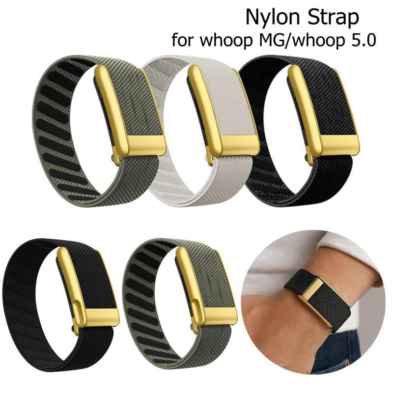 Para Whoop 5.0/MG Pulseira De Nylon Tecido Elástico Esportes Substituição Cinta Respirável Com Moldura De Metal Dourado