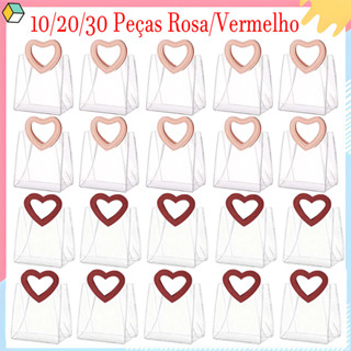 22 x 21 x 11 cm, 10/20/30 Pçs sacolas plásticas transparentes com Alças em forma de coração para casamento, aniversário em Oferta na Shopee