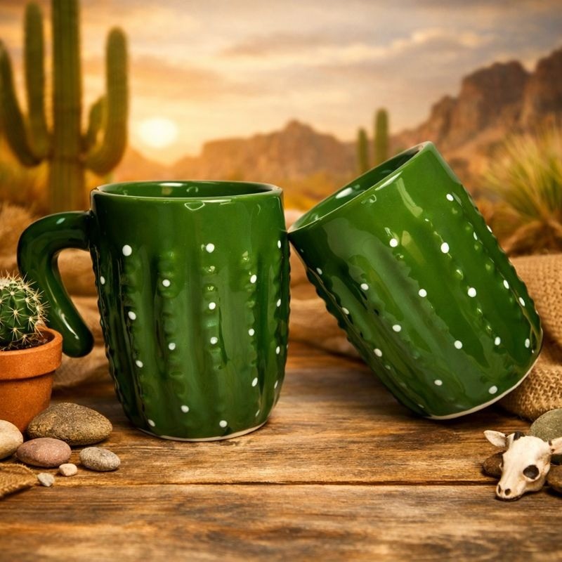 Caneca de Cacto em Porcelana 250ml Decorativa Estilo Suculenta para Cozinha