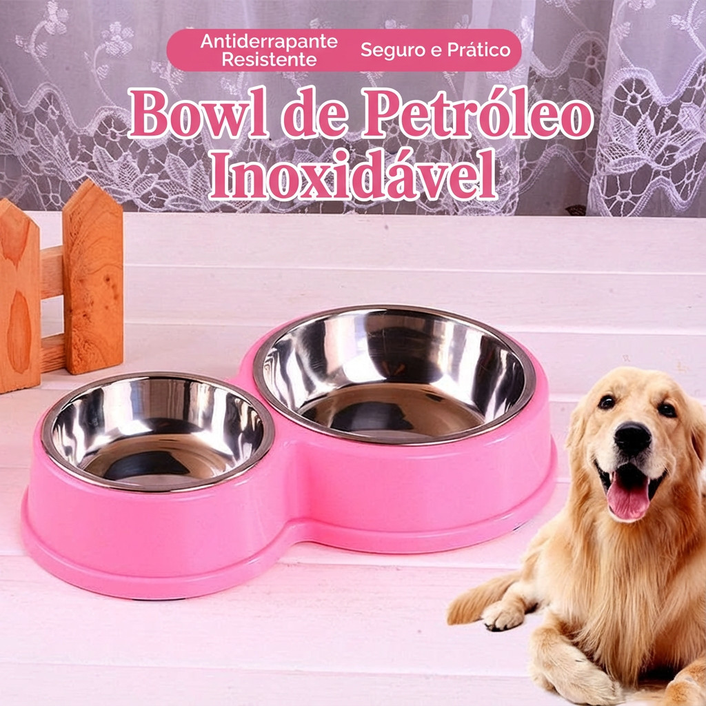 Comedouro e Bebedouro 2 em 1 para Pet com Tigela de Aço Inox Removível