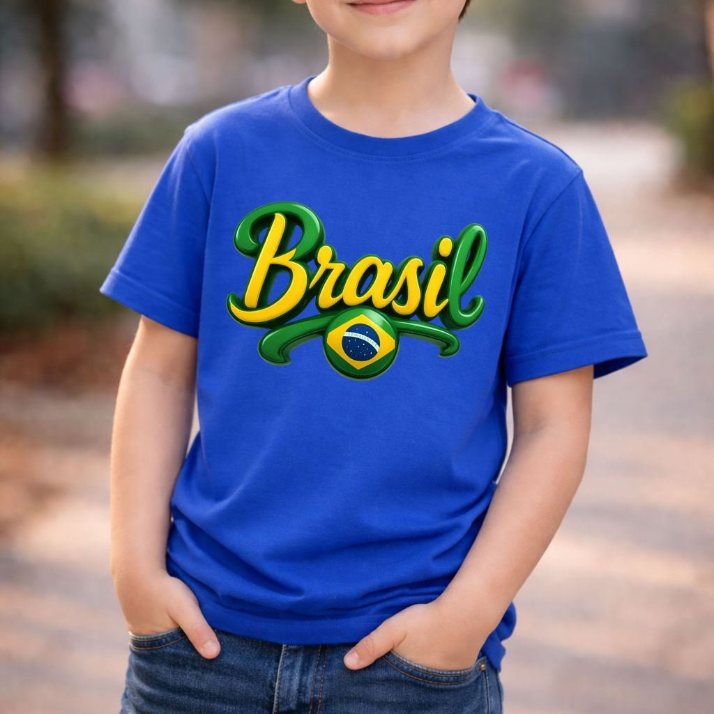 Camiseta Infantil Azul Estampa Brasil Copa do Mundo 2026