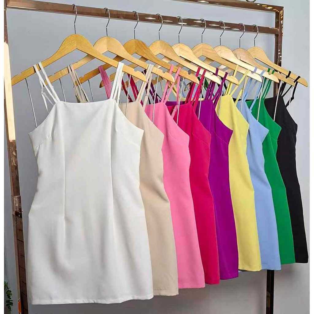 Vestido curto com dois alça alfaiataria moda feminina em Oferta na Shopee