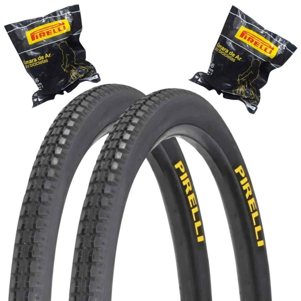 Kit 2 Pneus Primor Aro 26x1.1/2x2 Barra Forte + 2 Camaras Ar PE-26 Scharader 33mm