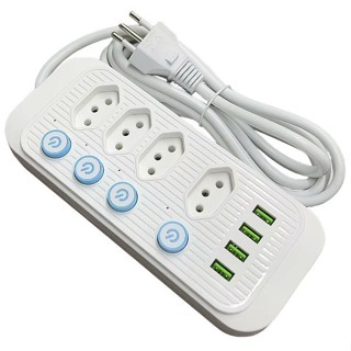 Extensão Elétrica Cabo 4 USB e 4 Tomadas com Botões  Individuais Cabo 2  Metros Extensão Bivolt  Pro em Oferta na Shopee