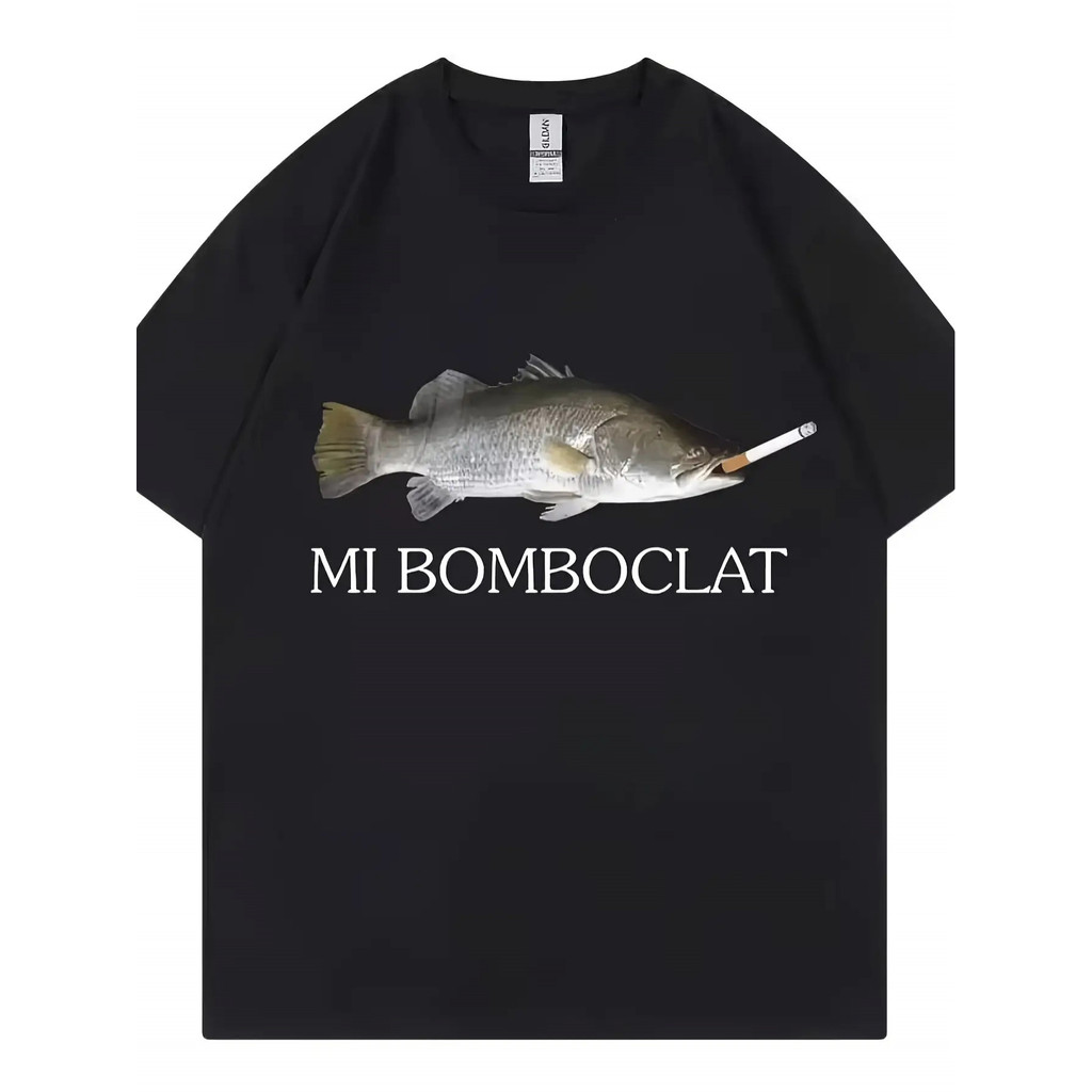 Imagem Camiseta Masculina Peixe Bomba "Mi Bomboclat" Harajuku Vintage Engraçado Estiloso Casual Streetwear
