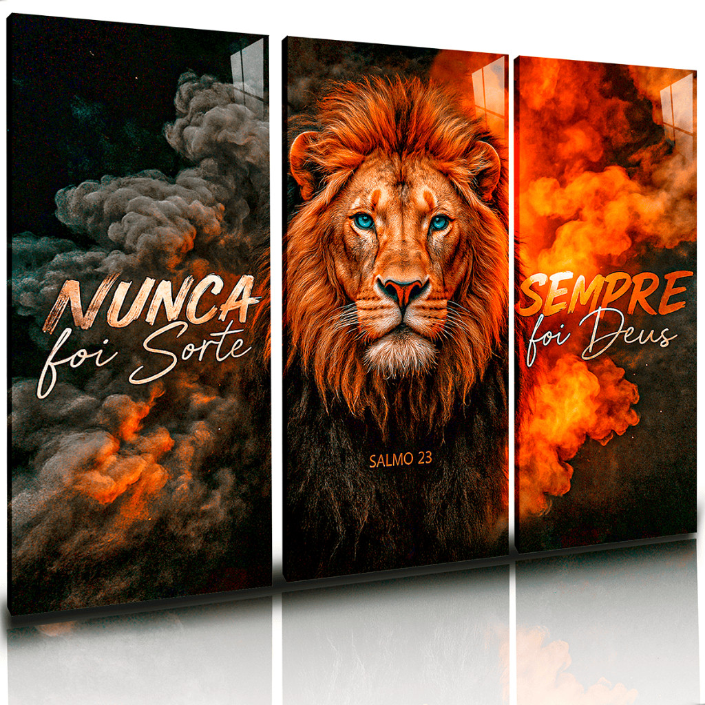 Quadro Decorativo Nunca foi Sorte Sempre Foi Deus Fumaça Leão 120x60cm