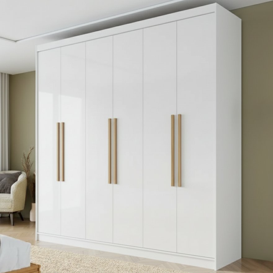 Guarda Roupa Casal 6 Portas 2 Gavetas Lyon Yescasa Branco em Oferta na Shopee