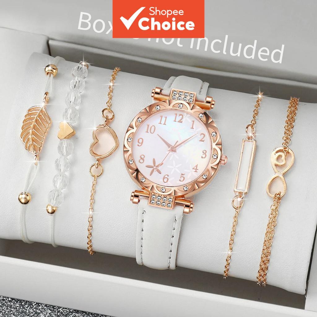 6 Pcs Branco Elegante Mulheres Relógio Pulseira Conjunto Casual Sem Caixa Para Uso Diário em Oferta na Shopee