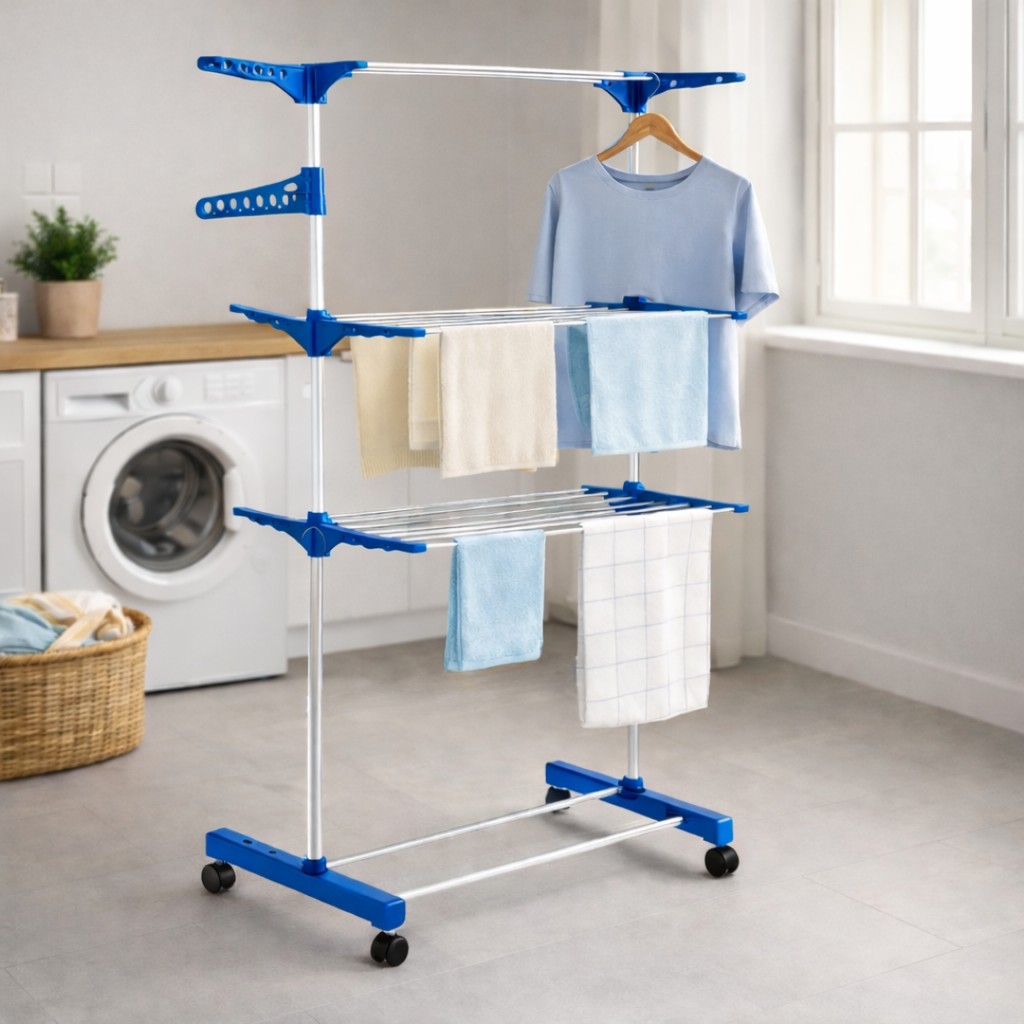 Varal de Chão Dobrável 3 Andares com Rodinhas, Reforçado Retrátil, Capacidade 30 Kg Apartamento Casa Premium em Oferta na Shopee